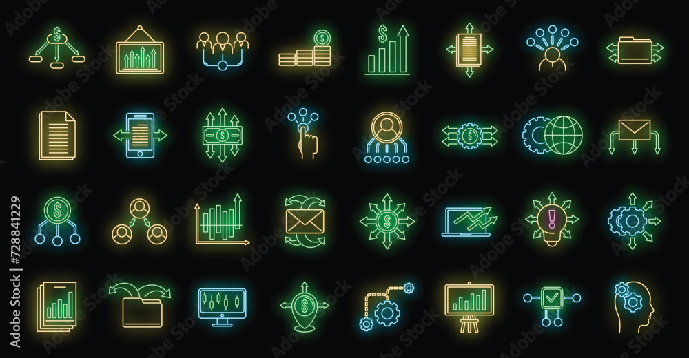 Poster restructuring refer icons set. outline set of restructuring refer vector icons neon color on black