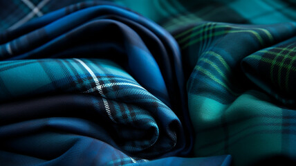 Obraz premium Folds in a blue tartan rug