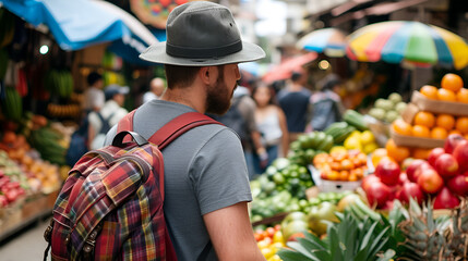 solo adventerous traveller visiting a outdoor market