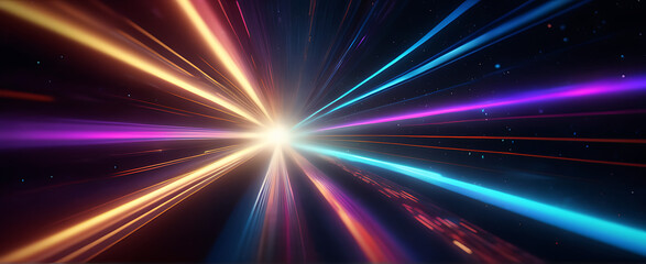 Lightspeed, hyperspace, space warp background. Colorful streaks of light gathering towards the event horizon.