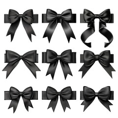 Black bows set isolated on transparent background