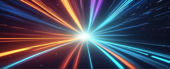 Lightspeed, hyperspace, space warp background. Colorful streaks of light gathering towards the event horizon.