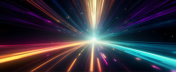Naklejka premium Lightspeed, hyperspace, space warp background. Colorful streaks of light gathering towards the event horizon.