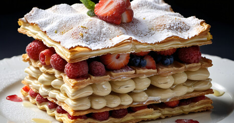 Stack of Waffles Topped With Fruit and Powdered Sugar