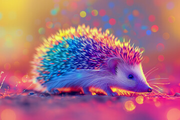 Young colorful hedgehog. stylish hedgehog. Cute little hedgehog with colourful spines. funny portrait. vibrant color - obrazy, fototapety, plakaty