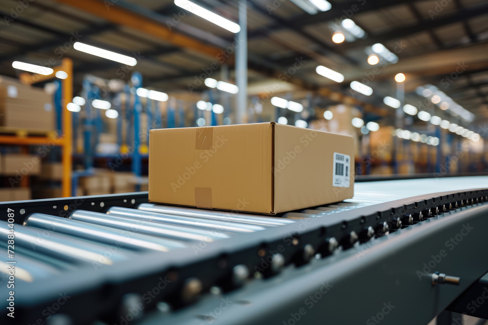 Poster conveyor belt with a gray color and a belt shape and a box overlay on the surface