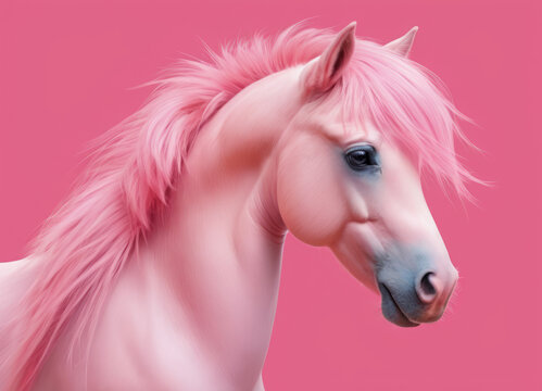 Mystical Pink Mane Horse Portrait