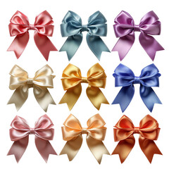 Set of colorful satin bows isolated on transparent background