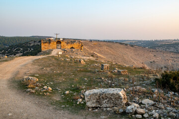 Fototapeta premium Ruins of Blaundus ancient city in Usak province of Turkey. View at sunrise. The ancient city was in the Roman province of Lydia. Usak, Turkey.