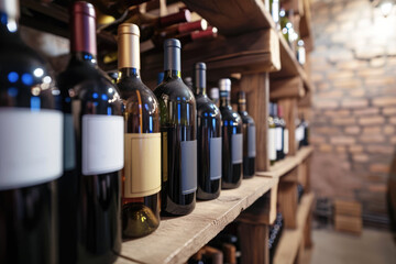 close-up of a bottle of wine in a wine cellar