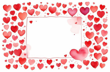 White frame with red hearts around the edges valentine day greeting card.
