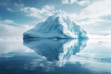 Wall murals Reflection A large piece of iceberg floating in the ocean, reflected in calm sea water. Beautiful glacial landscape