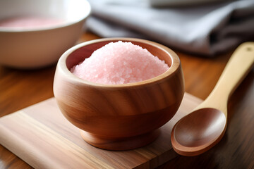 Himalayan Pink Salt in a Ceramic Salt Cellar with Wooden Spoon