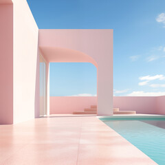 image of minimalist modern architecture in pastel color - 728846037