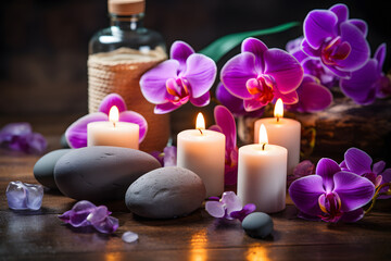 Obraz na płótnie Canvas Elegant Spa Arrangement Orchid and Candle Delight