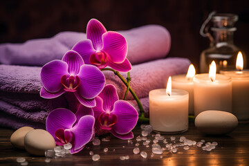Obraz na płótnie Canvas Serenity in Bloom: Orchid and Candle Spa Scene