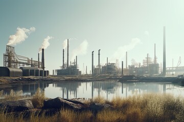 hazardous production plants and factories near nature, forest and lake