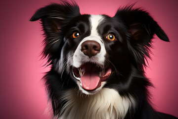 Vibrant Collie Portrait on a Solid Magenta Canvas