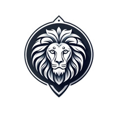 Elegant Monochrome Lion Logo Illustration Encased in a Unique Geometric Shield Design