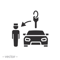 valet boy service icon, hotel parking, give key parking attendant, flat symbol on white background - vector illustration