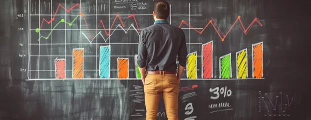 Foto op Plexiglas Man business goals trends analytical in Front of Chalkboard With Graphs © FryArt Studio