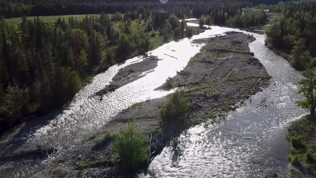 Drone flight over the Rocky Mountains in Kananaskis Country, Alberta, Canada, near Highwood Pass