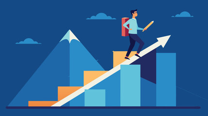 Achieving New Heights in Success - Man Ascending Graphical Steps