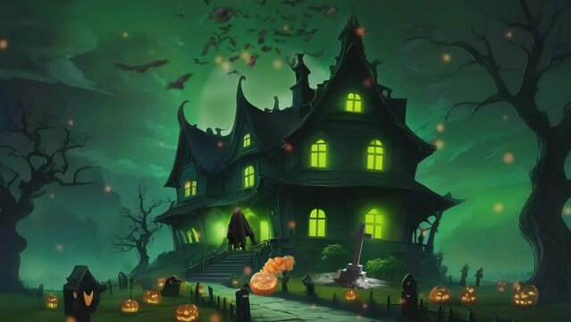 helloween background, scary witch house with pumpkin and funeral is perfect for helloween background