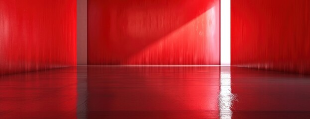 Red-Walled Room With White Floor