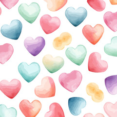 Hearts pastel hues  watercolor pattern. Vector illustration design.