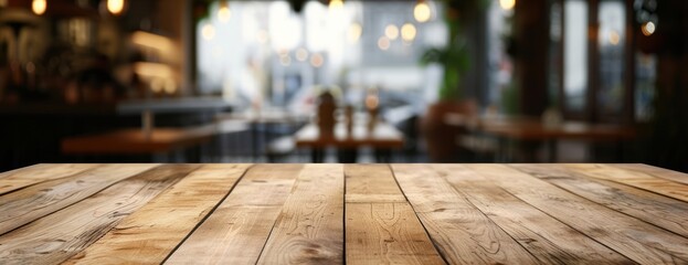 Wooden Table Top With Blurry Background
