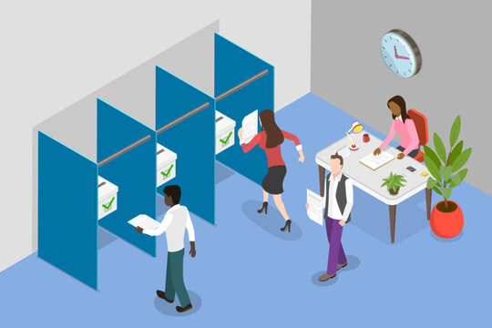 3D Isometric Flat Vector Illustration of Political Election, Polling Station