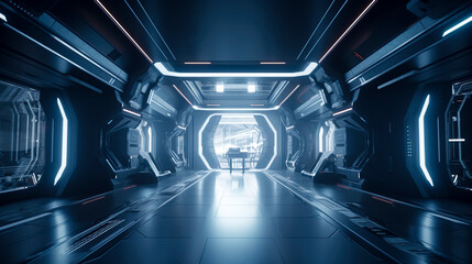 Obraz premium Sleek Futuristic Space Station Corridor Design created with Generative AI technology