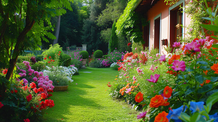 Beautiful home garden in full bloom -
