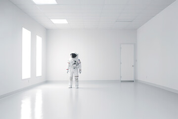 Fototapeta premium Astronaut Contemplation in Minimalist Setting created with Generative AI technology