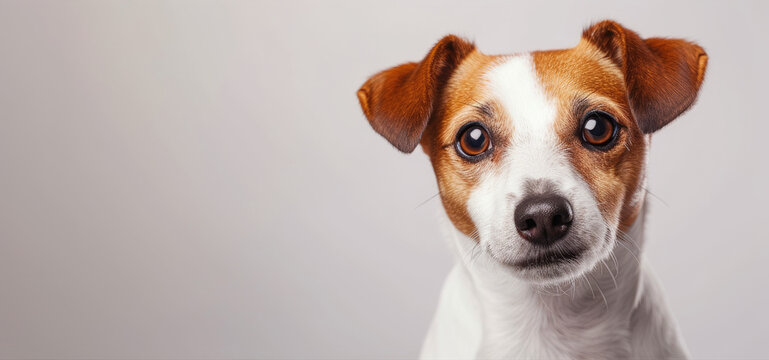 Jack Russell Terrier dog on a blank background. Minimalistic banner with copy space
