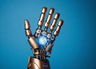 Advanced robotic arm on blue background