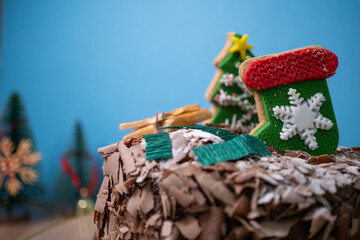 chocolate cake with christmas decoration