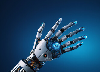 Advanced robotic arm on blue background