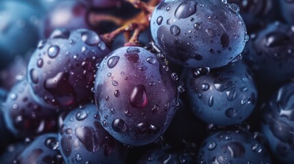 A background of dark purple grapes with water drops.