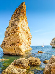 Cliffs and caves in Benagil, Algarve, Portugal - 728850484