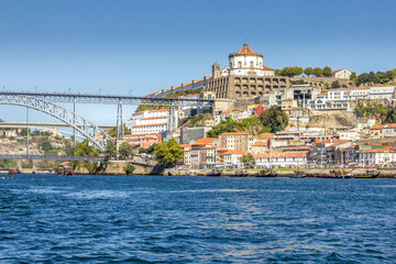 View of Ribeira, the Dom Luis bridge and the Douro river in Porto, Portugal - 728850493