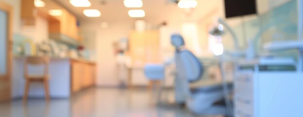 Blurry Photo of a Hospital Hallway dental clinic - obrazy, fototapety, plakaty