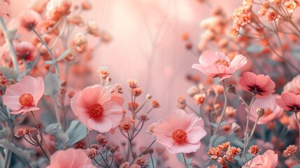 A bunch of pink flowers in a field - Powered by Adobe