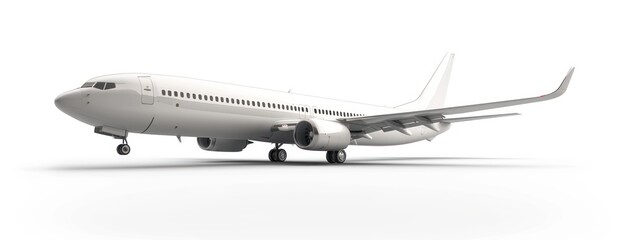 Airplane Soaring in White Background - obrazy, fototapety, plakaty
