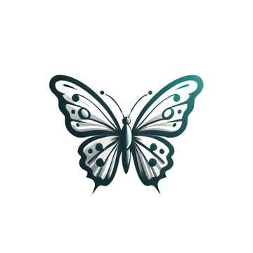 Elegant Green and White Butterfly Logo Illustration, Detailed Wings with Unique Patterns, Isolated on a White Background
