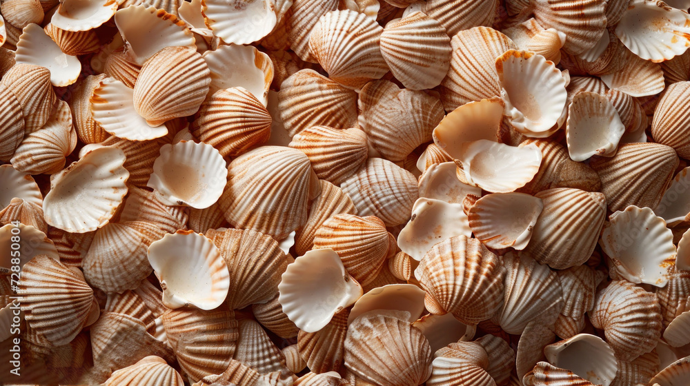 Poster a pile of seashells sitting on top of a pile of other seashells on top of a pile of other seashells 