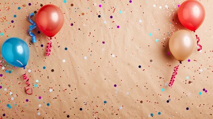 Balloons and confetti on a brown background