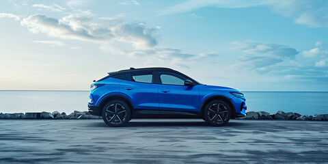 Blue compact SUV car with sport and modern design - obrazy, fototapety, plakaty