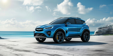 Blue compact SUV car with sport and modern design - obrazy, fototapety, plakaty